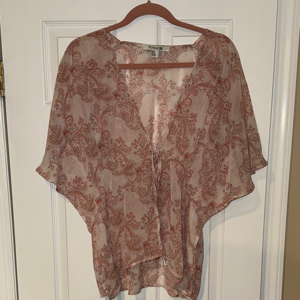 Forever 21 sheer paisley tie front blouse
